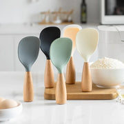 1Pc Silicone Wooden Handle Rice Spoon