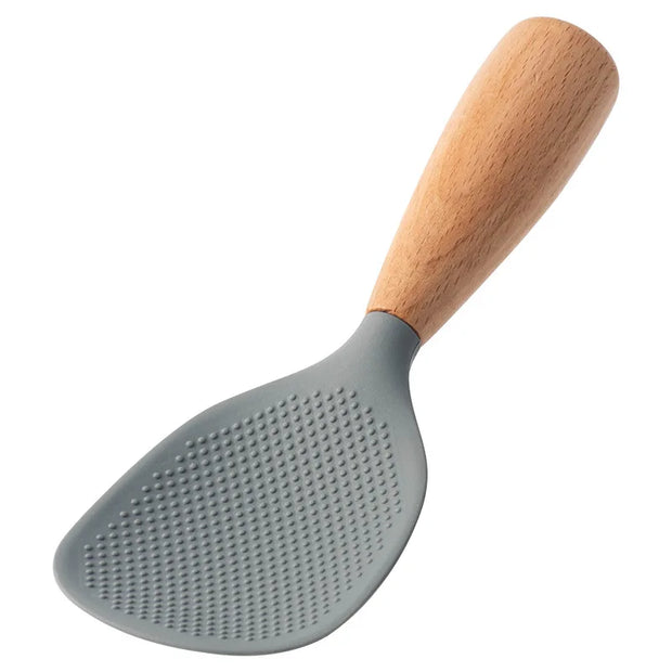 1Pc Silicone Wooden Handle Rice Spoon