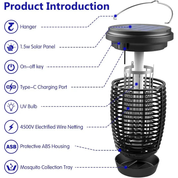 Solar Bug Zapper 2-in-1 Mosquito Killer Lamp