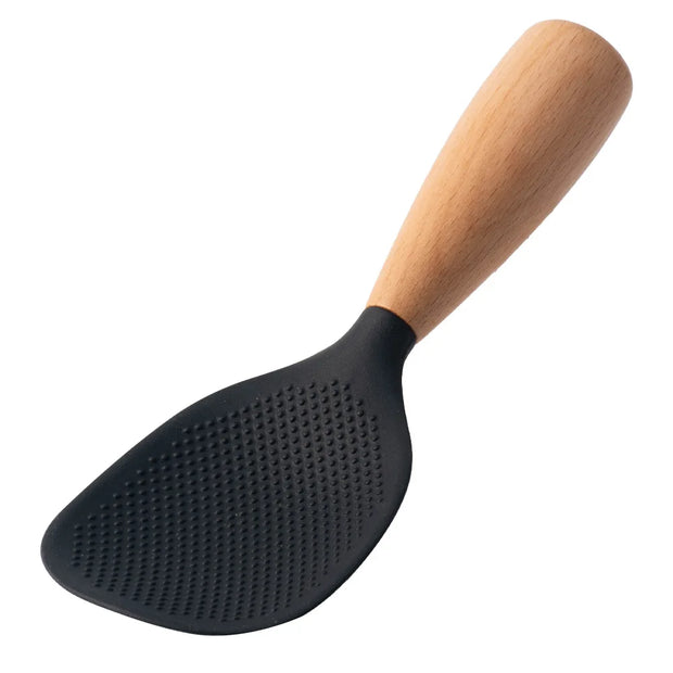 1Pc Silicone Wooden Handle Rice Spoon