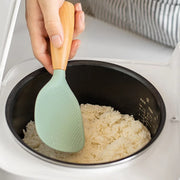 1Pc Silicone Wooden Handle Rice Spoon