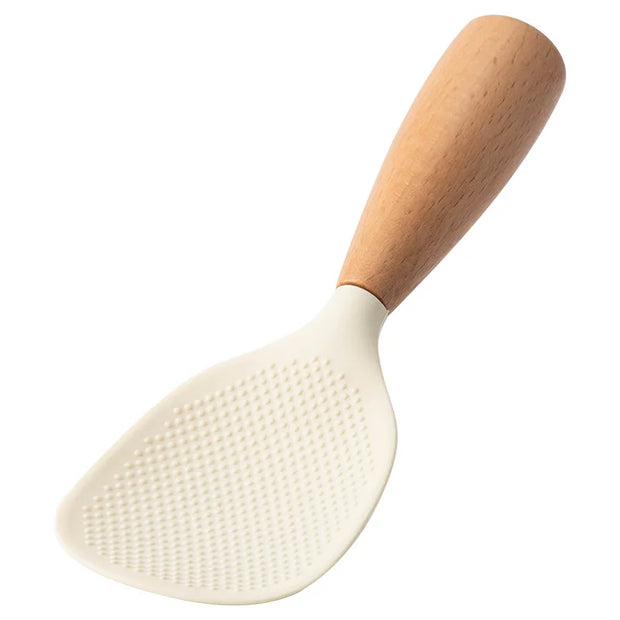 1Pc Silicone Wooden Handle Rice Spoon