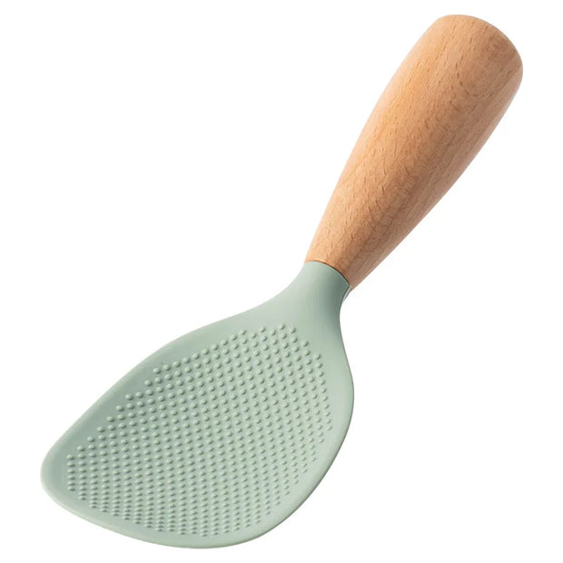 1Pc Silicone Wooden Handle Rice Spoon